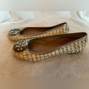 Tory Burch Gold and Cream Women's Flats